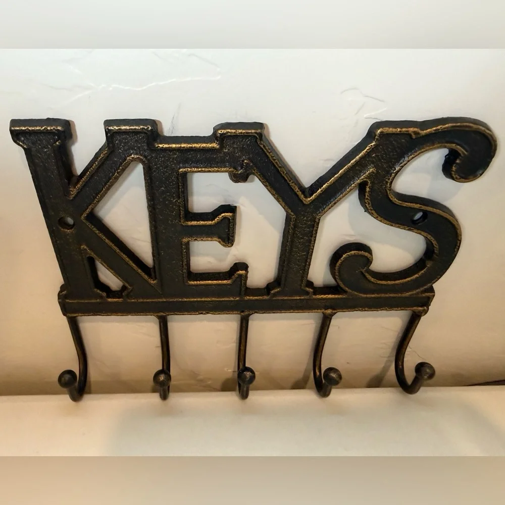 5 Key Holder Cast Iron Metal‎ Black Decorative Farmhouse Rustic Wall Mount